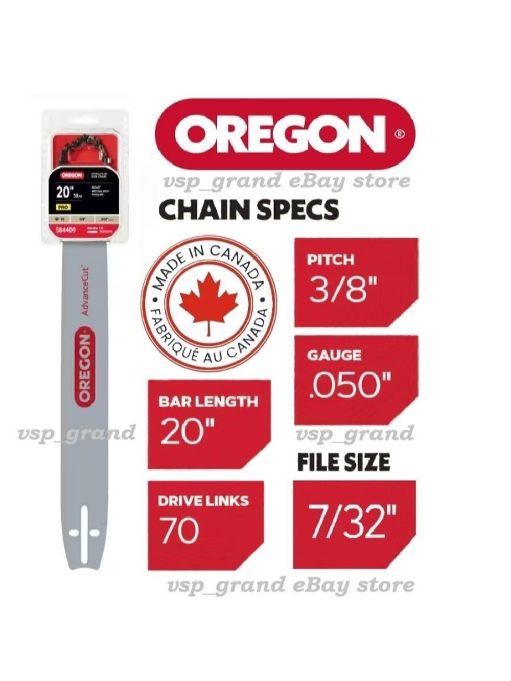 OREGON 20 in. CHAINSAW BAR & E70 CHAIN 20D176E70 ECHO POULAN CRAFTSMAN MCCULLOCH